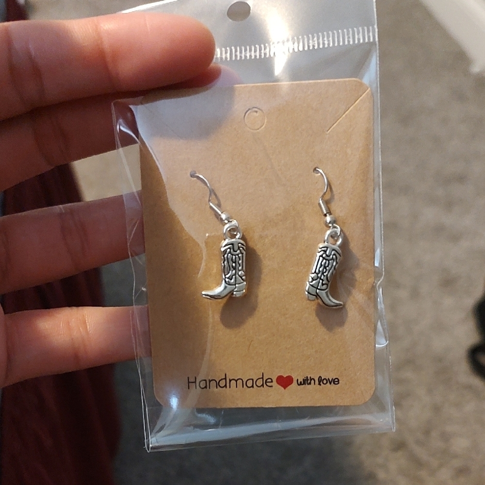 Silver Vintage Western Cowboy Boot Dangle Earrings